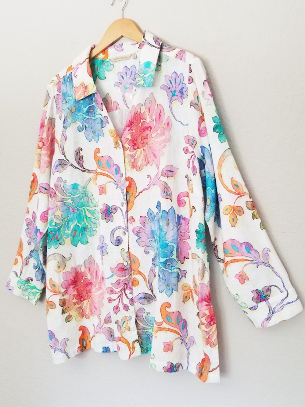 NEW Soft Surroundings Escambia Gauze Tunic Shirt 1X Multi Painterly Floral $110 - Picture 5 of 16